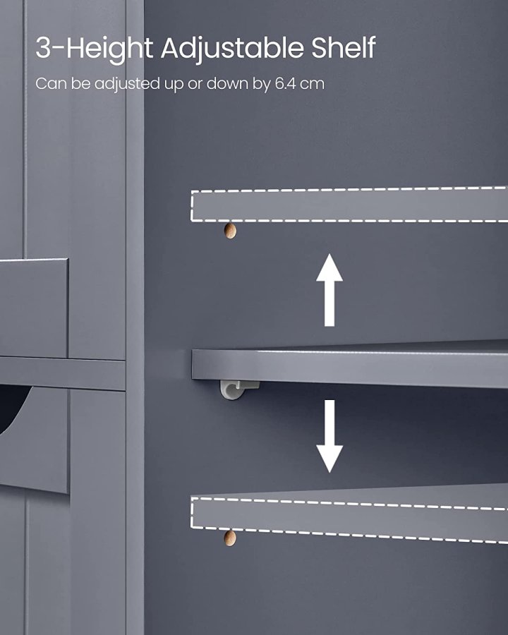 VASAGLE baderomsskap, m. 1 dr, 1 justerbar hylle, 4 skuffer - gr MDF