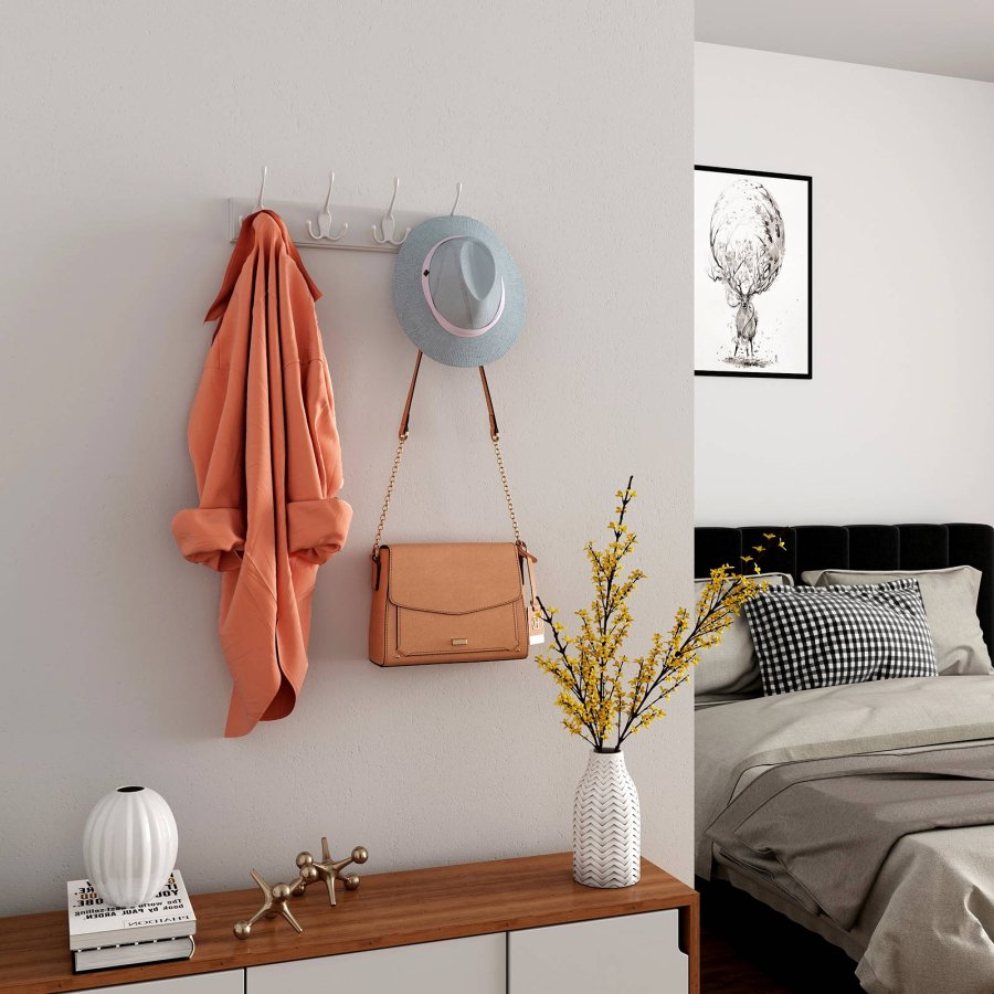SONGMICS LHR30WT knager�kke, m. 4 knager - st�bt zink og hvid MDF (B:40) 