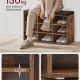 VASAGLE Skob�nk, Opbevaringsb�nk med Polstret S�de, med Hynde, 9 Rum, Justerbare Hylder, til Stue, Entre, 30,3 x 78,5 x 48 cm, Rustik Brun LHS009B01