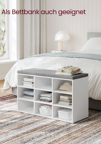 VASAGLE LHS009W14 skob�nk, m. gr� h�rlook hynde, 9 rum - hvid sp�nplade (78,5x30,3)