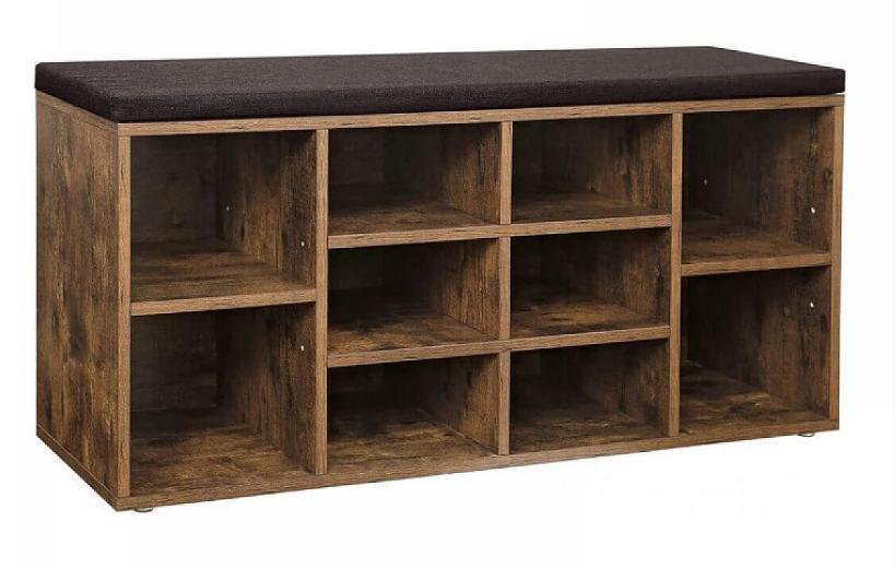 VASAGLE polstret oppbevaringsbenk med hyller (104x30 cm)