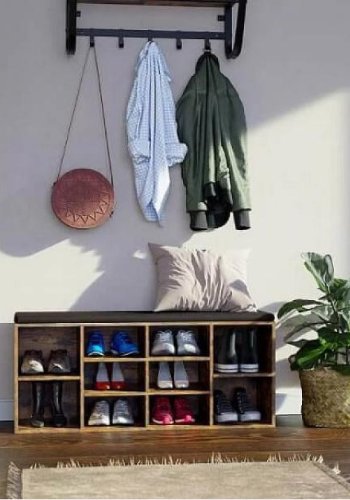 VASAGLE polstret oppbevaringsbenk med hyller (104x30 cm)