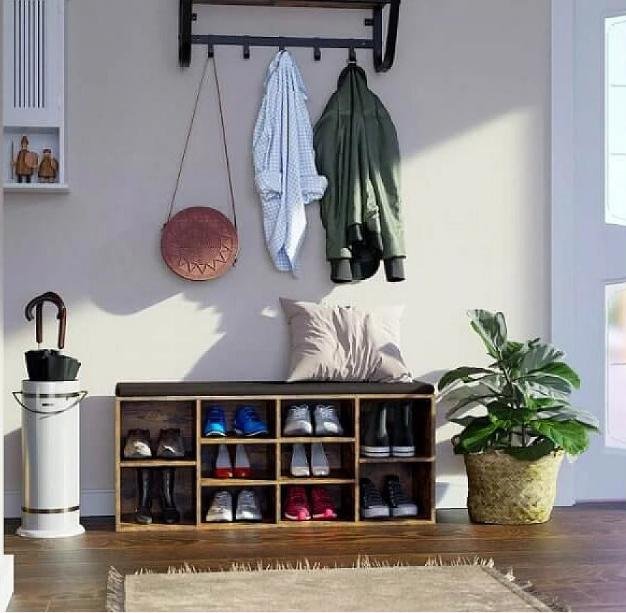 VASAGLE polstret oppbevaringsbenk med hyller (104x30 cm)