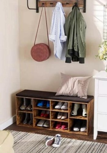 VASAGLE polstret oppbevaringsbenk med hyller (104x30 cm)