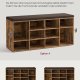 VASAGLE Skob�nk, Opbevaringsb�nk med Polstret S�de, med Hynde, 12 Rum, Justerbare Hylder, til Stue, Entre, 30,3 x 104 x 48 cm, Rustik Brun LHS012B01