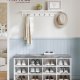 VASAGLE Skob�nk med hynde, Opbevaringsb�nk med polstret s�de, Entreb�nk med 12 rum, Justerbare hylder, til Sovev�relse, 28 x 102 x 46 cm, Hvid og Gr� LHS012W14