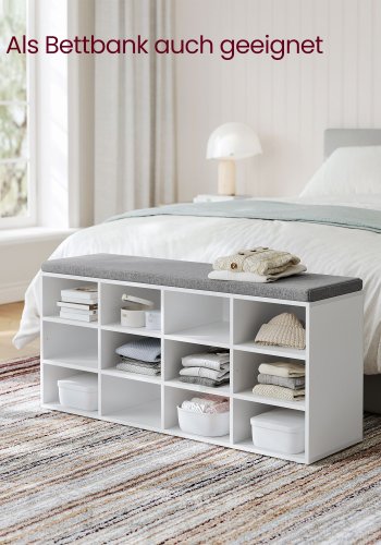VASAGLE LHS012W14 skob�nk, m. gr� h�rlook hynde, 12 rum - hvid sp�nplade (104x30,3)