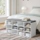 VASAGLE Skob�nk med hynde, Opbevaringsb�nk med polstret s�de, Entreb�nk med 12 rum, Justerbare hylder, til Sovev�relse, 28 x 102 x 46 cm, Hvid og Gr� LHS012W14