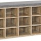 VASAGLE Skoreol, skob�nk med s�de, skoskab med hynde, 15 �bne opbevaringsrum, 30 x 105 x 48 cm, til entr&eacute;, sovev�relse, stue, entr&eacute;, eg med bl� �retegning og gr� LHS015T60