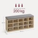 VASAGLE Skoreol, skob�nk med s�de, skoskab med hynde, 15 �bne opbevaringsrum, 30 x 105 x 48 cm, til entr&eacute;, sovev�relse, stue, entr&eacute;, eg med bl� �retegning og gr� LHS015T60