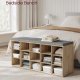 VASAGLE Skoreol, skob�nk med s�de, skoskab med hynde, 15 �bne opbevaringsrum, 30 x 105 x 48 cm, til entr&eacute;, sovev�relse, stue, entr&eacute;, eg med bl� �retegning og gr� LHS015T60