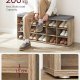 VASAGLE Skoreol, skob�nk med s�de, skoskab med hynde, 15 �bne opbevaringsrum, 30 x 105 x 48 cm, til entr&eacute;, sovev�relse, stue, entr&eacute;, eg med bl� �retegning og gr� LHS015T60