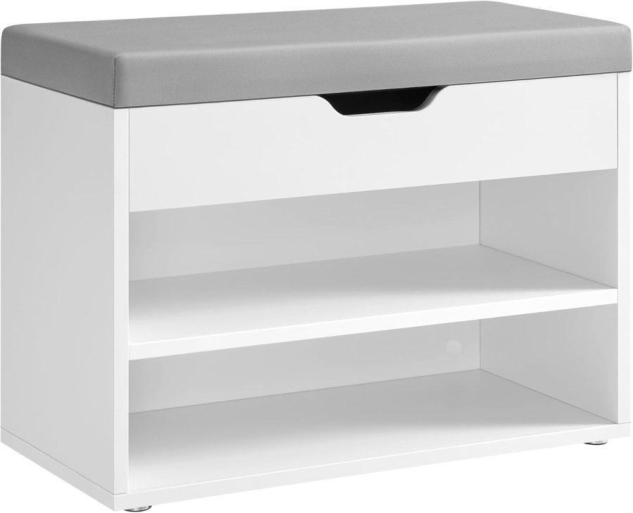 VASAGLE Skob�nk, B�nk, Skohylde med polstret hynde, Skoorganisator med 3 niveauer, 30 x 60 x 44 cm, til entr&eacute;, stue og sovev�relse, Cloud White LHS020W01