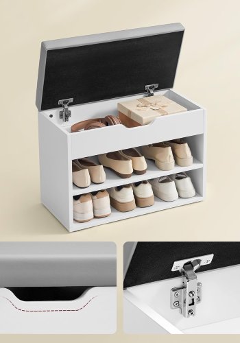 VASAGLE Skob�nk, B�nk, Skohylde med polstret hynde, Skoorganisator med 3 niveauer, 30 x 60 x 44 cm, til entr&eacute;, stue og sovev�relse, Cloud White LHS020W01