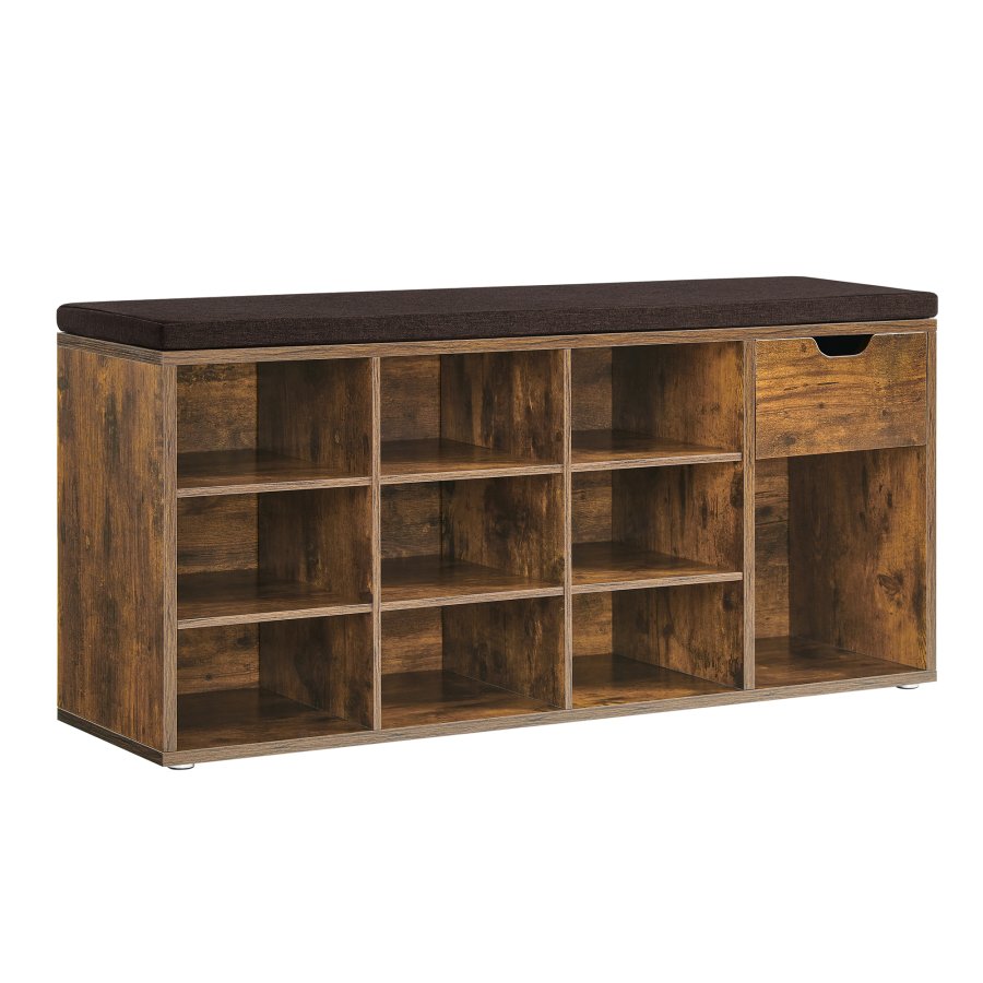 VASAGLE Skob�nk Skoreol med skuffe og �bne rum B�nk Polstret s�de Gang Sovev�relse og Entr&eacute; 30 x 104 x 48 cm Vintage Brun-Brun LHS024T01