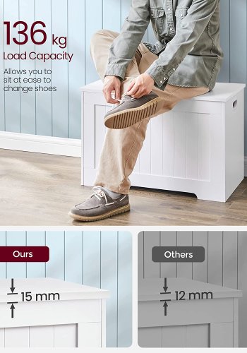 VASAGLE benk, med oppbevaringsplass - hvit sponplate (76x48) 