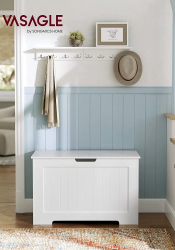 VASAGLE benk, med oppbevaringsplass - hvit sponplate (76x48) 