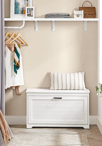 VASAGLE LHS120T10 Skosk�p med lock, b�nk med justerbara innerv�ggar, g�ngj�rnsd�rr, med sidohandtag, f�r hall, 80 x 30 x 46 cm, vit