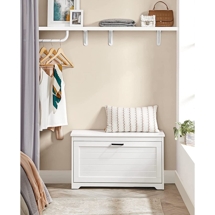 VASAGLE LHS120T10 Skoskab med l�g, b�nk med justerbare indvendige skillev�gge, h�ngslet d�r, med sideh�ndtag, til entr&eacute;, 80 x 30 x 46 cm, hvid