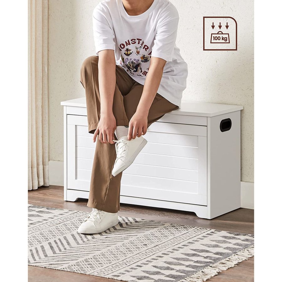 VASAGLE LHS120T10 Skoskab med l�g, b�nk med justerbare indvendige skillev�gge, h�ngslet d�r, med sideh�ndtag, til entr&eacute;, 80 x 30 x 46 cm, hvid