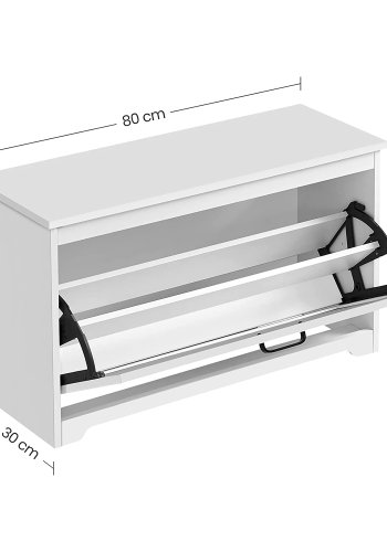 VASAGLE LHS120T10 Skoskab med l�g, b�nk med justerbare indvendige skillev�gge, h�ngslet d�r, med sideh�ndtag, til entr&eacute;, 80 x 30 x 46 cm, hvid
