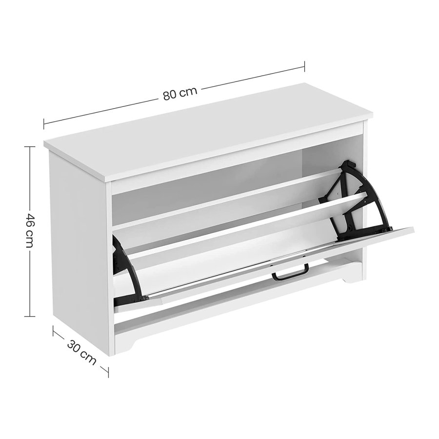VASAGLE LHS120T10 Skoskab med l�g, b�nk med justerbare indvendige skillev�gge, h�ngslet d�r, med sideh�ndtag, til entr&eacute;, 80 x 30 x 46 cm, hvid