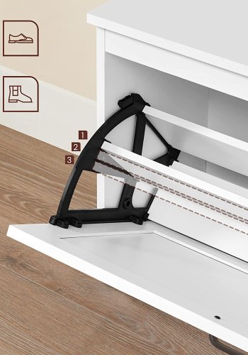 VASAGLE LHS120T10 Skoskab med l�g, b�nk med justerbare indvendige skillev�gge, h�ngslet d�r, med sideh�ndtag, til entr&eacute;, 80 x 30 x 46 cm, hvid