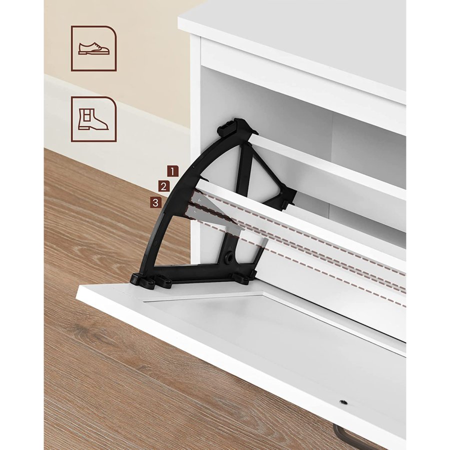VASAGLE LHS120T10 Skoskab med l�g, b�nk med justerbare indvendige skillev�gge, h�ngslet d�r, med sideh�ndtag, til entr&eacute;, 80 x 30 x 46 cm, hvid