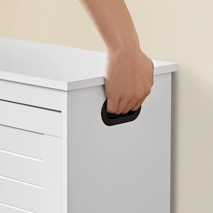 VASAGLE LHS120T10 Skoskab med l�g, b�nk med justerbare indvendige skillev�gge, h�ngslet d�r, med sideh�ndtag, til entr&eacute;, 80 x 30 x 46 cm, hvid
