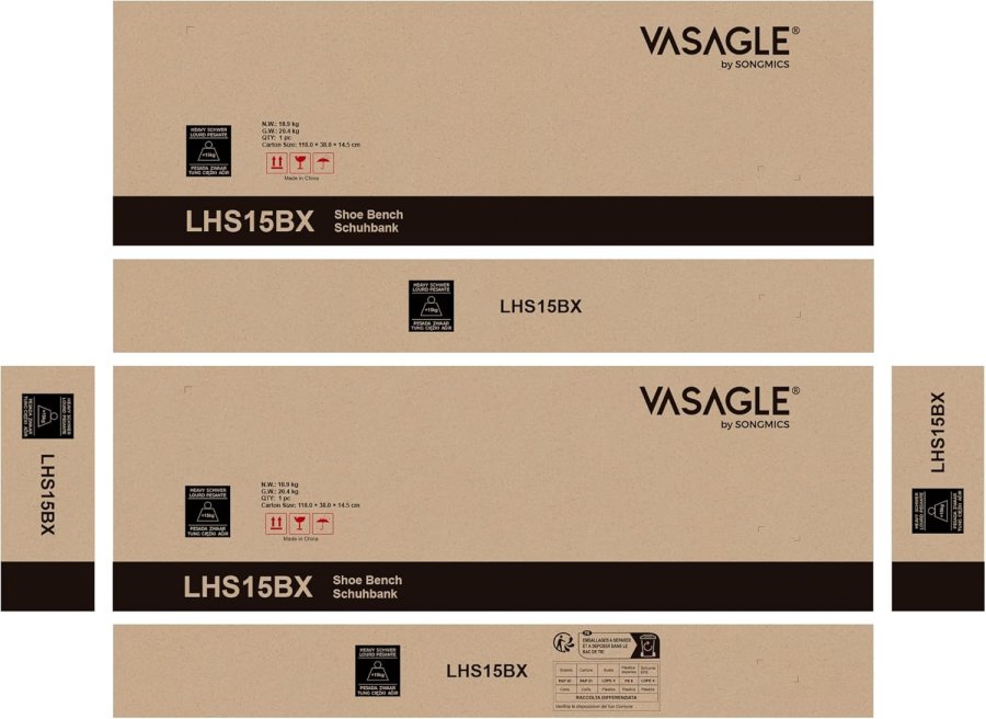 VASAGLE Skoreol, skob�nk med s�de, skoskab med hynde, 15 �bne opbevaringsrum, 30 x 105 x 48 cm, til entr&eacute;, sovev�relse, stue, entr&eacute;, rustik brun og brun LHS15BX
