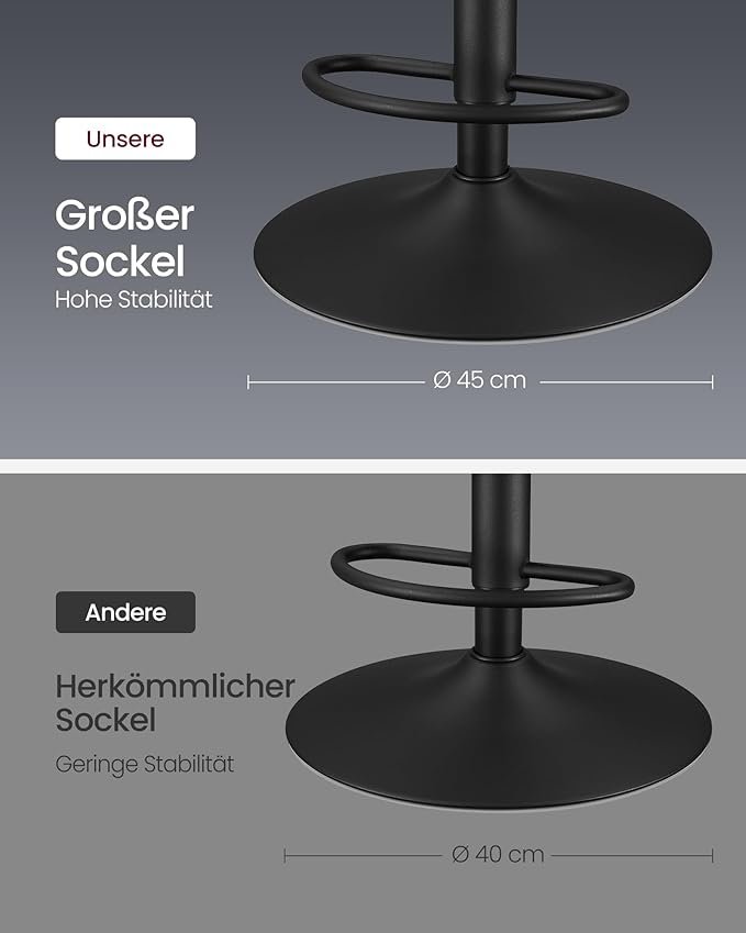 VASAGLE LJB095B01 Barstole S�t med 2 Barstole H�jdejusterbare Drejelige K�kkenstole Quiltet PU-betr�k Med Rygl�n og Fodst�tte Spisebord St�l Bl�ksort