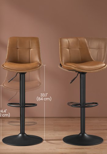 VASAGLE LJB095K01 Barstole S�t med 2 Barstole H�jdejusterbare Drejelige K�kkenstole Quiltet PU-betr�k Med Rygl�n og Fodst�tte Spisebord St�l Karamelbrun