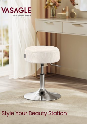 VASAGLE Justerbar sminkestol, sminkestol, 360� svingbar, PU-trekk, tykk pute, for soverom, kj�kken, spisestue, moderne, kremhvit LJB120W01