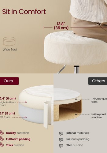 VASAGLE Justerbar sminkestol, sminkestol, 360� svingbar, PU-trekk, tykk pute, for soverom, kj�kken, spisestue, moderne, kremhvit LJB120W01