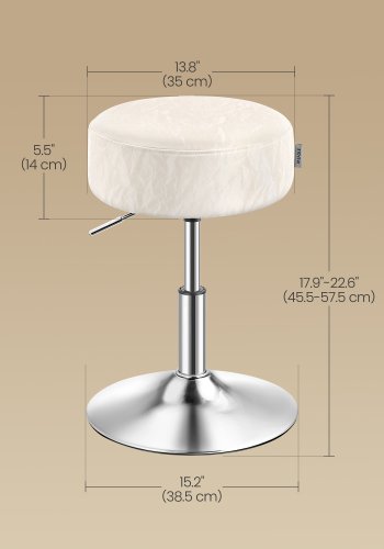 VASAGLE Justerbar sminkestol, makeup-stol, 360&deg; drejelig, PU-polstring, tyk hynde, til sovev�relse, k�kken, spisestue, moderne, cremehvid LJB120W01