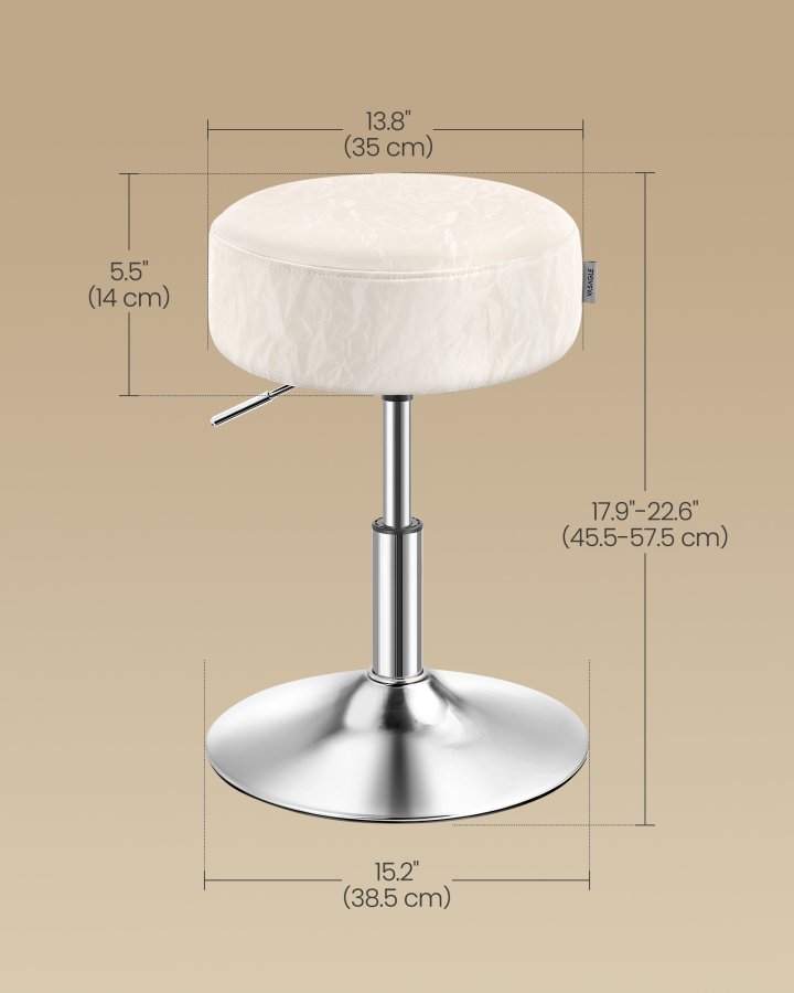 VASAGLE Justerbar sminkestol, makeup-stol, 360&deg; drejelig, PU-polstring, tyk hynde, til sovev�relse, k�kken, spisestue, moderne, cremehvid LJB120W01