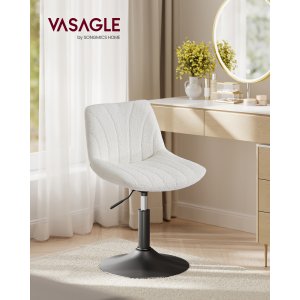 VASAGLE LJB160WD01 Makeup-skammel med rygl�n, h�jdejusterbar, 360&deg; drejelig til sovev�relse, spisestue, sherpabetr�k, cremehvid