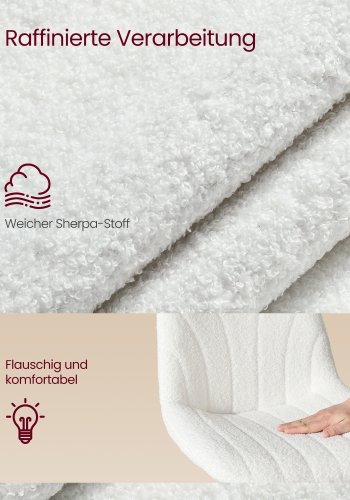 VASAGLE LJB160WD01 Makeup-skammel med rygl�n, h�jdejusterbar, 360&deg; drejelig til sovev�relse, spisestue, sherpabetr�k, cremehvid