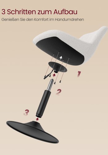 VASAGLE LJB160WD01 Makeup-skammel med rygl�n, h�jdejusterbar, 360&deg; drejelig til sovev�relse, spisestue, sherpabetr�k, cremehvid