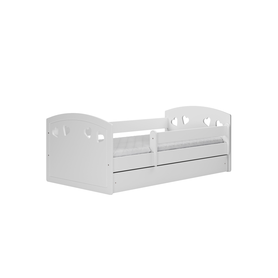 Julia juniorseng, med madrass, sengehest, skuff - hvit laminat og MDF (160x80)