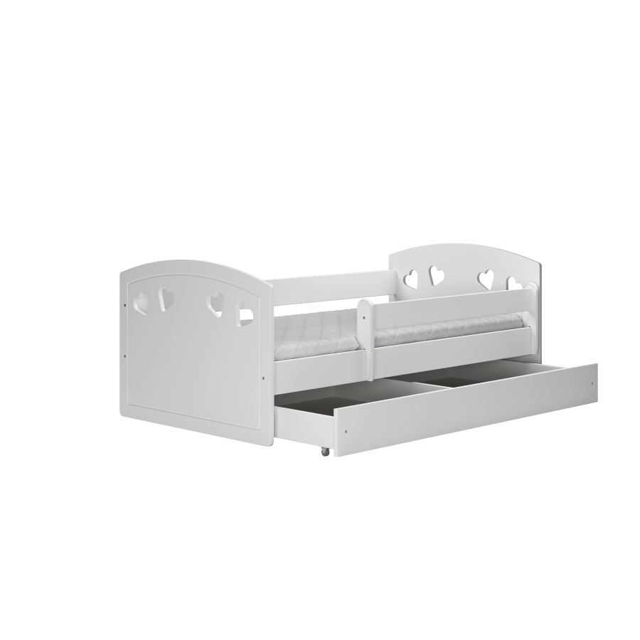 Julia juniorseng, med madrass, sengehest, skuff - hvit laminat og MDF (160x80)