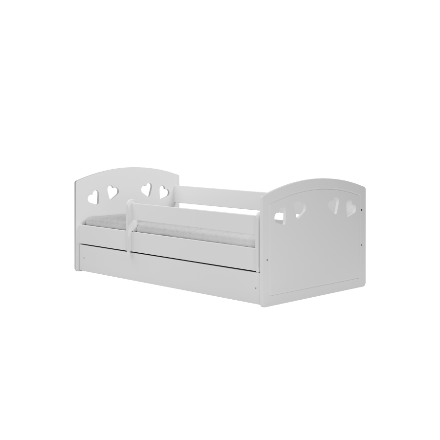 Julia juniorseng, med madrass, sengehest, skuff - hvit laminat og MDF (140x80)