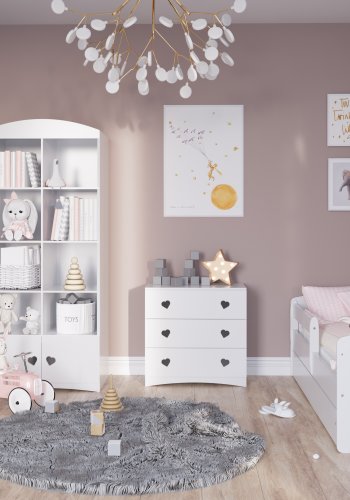 Julia juniorseng, med madrass, sengehest, skuff - hvit laminat og MDF (140x80)