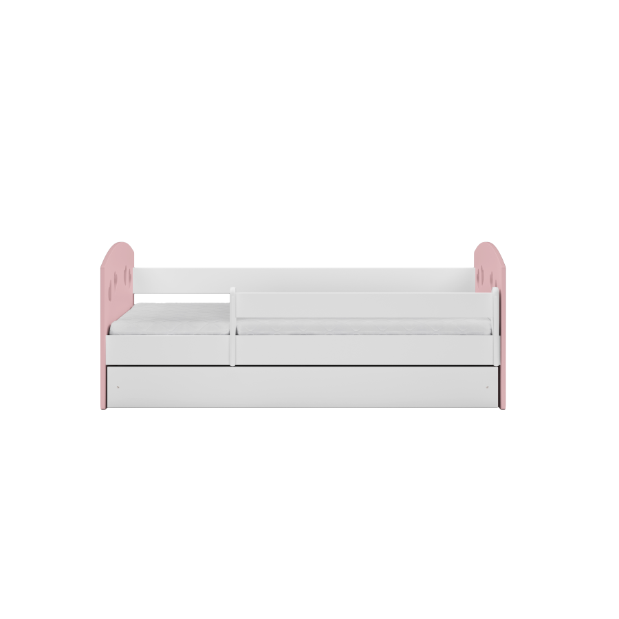 Julia juniorseng, med madrass, sengehest, skuff - hvit og rosa laminat og MDF (160x80)