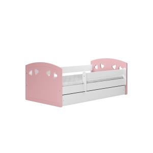 Julia juniorseng, m. madras, sengehest, skuffe - hvid og lyserd laminat og MDF (160x80)