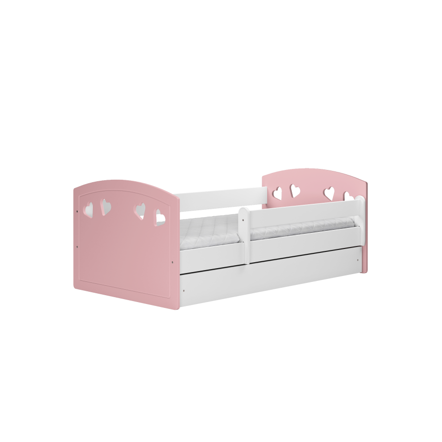 Julia juniorseng, med madrass, sengehest, skuff - hvit og rosa laminat og MDF (160x80)