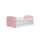 Julia juniorseng, med madrass, sengehest, skuff - hvit og rosa laminat og MDF (180x80)