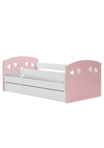Julia juniorseng, med madrass, sengehest, skuff - hvit og rosa laminat og MDF (160x80)