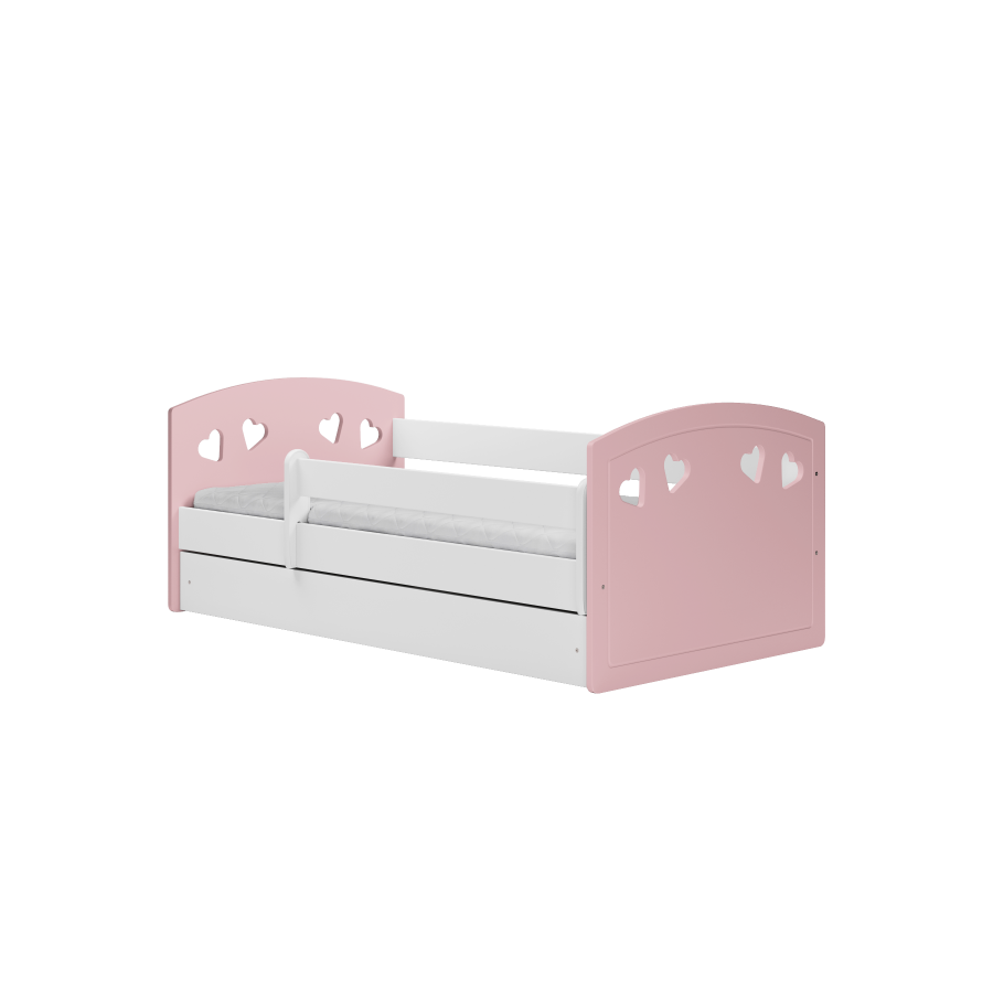 Julia juniorseng, med madrass, sengehest, skuff - hvit og rosa laminat og MDF (140x80)