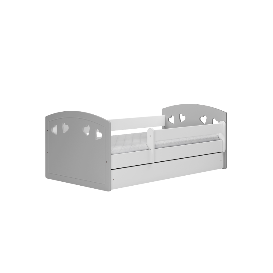 Julia juniorseng, med madrass, sengehest, skuff - hvit og gr laminat og MDF (160x80)